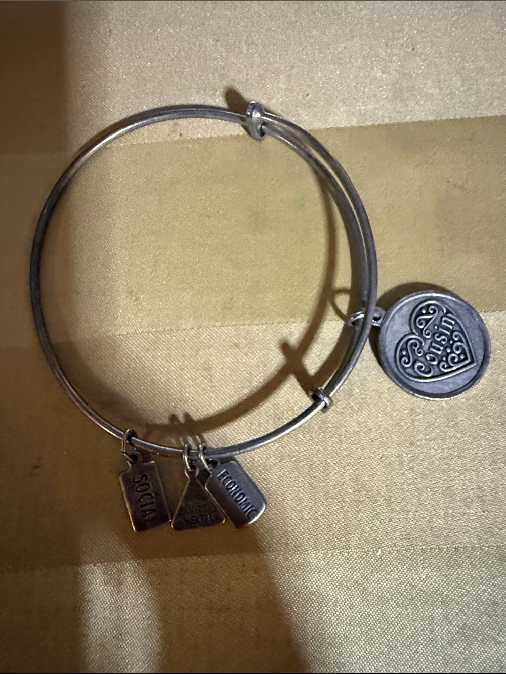 Silver Tone Expandable Charm Bangle Bracelet - Inspirational Heart Charm